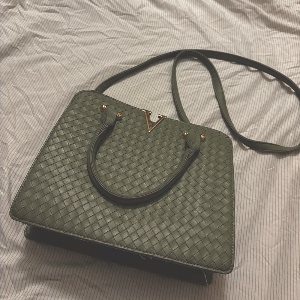 Elegant Olive Green Woven Handbag